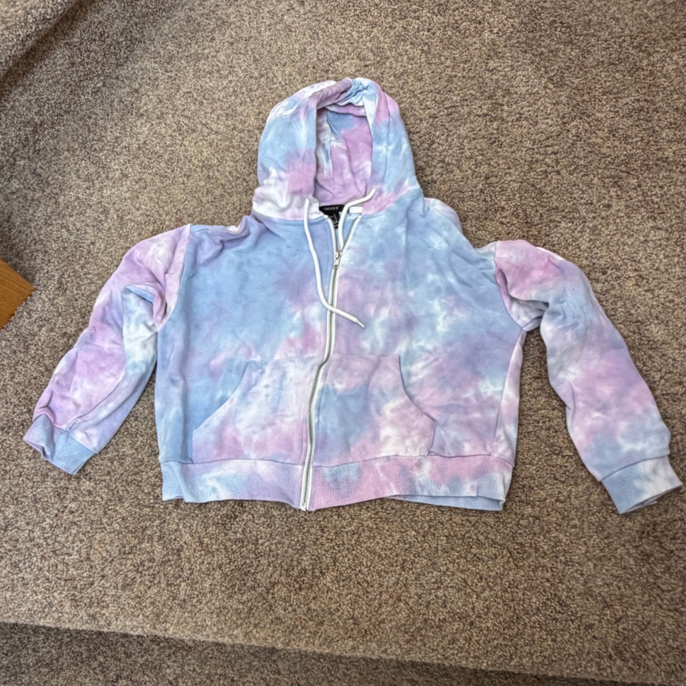 ⭐️EUC - Forever 21 - Pastel Blue & Purple Tie-Dye Crop Zip-Up Hoodie - Size S